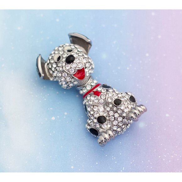 Art Nouveau Puppy Diamond Brooch | Silver Tone Brooch | J22 - Picture 1 of 3